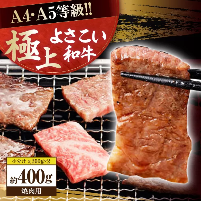 高知県産 よさこい和牛 焼肉用 約200g×2 総計約400g 牛肉 国産 焼き肉 BBQ A4 A5 【(有)山重食肉】 [ATAP062]