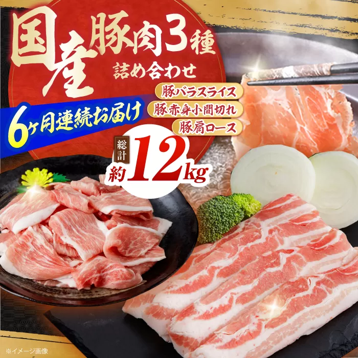【6回定期便】お肉の定期便 国産 豚肉 詰め合わせ セット (6ヵ月) 総計約12kg バラ スライス 切り落とし 小間切れ 【(有)山重食肉】 [ATAP103]
