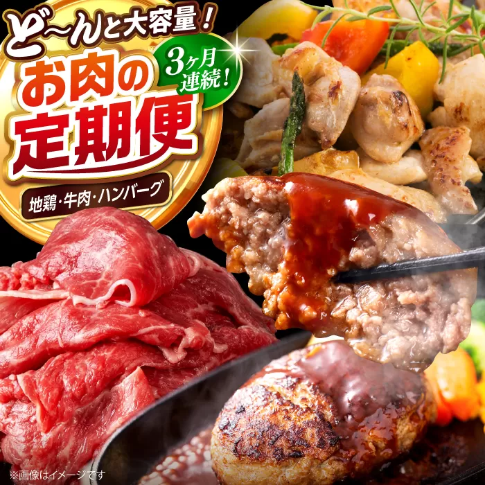 【3回定期便】高知の肉定期便〈はちきん地鶏・土佐あかうし・ハンバーグ〉大容量セット【合同会社土佐あぐりーど】 [ATBO035]