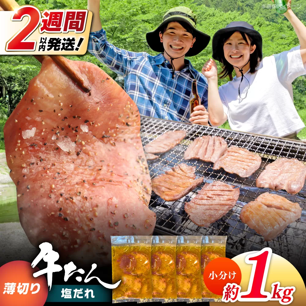 薄切り 牛タン 塩だれ  約250g×4パック 計約1kg 小分け 個包装 味付け タレ たれ 高知県 お肉 牛肉 贅沢 焼き肉 BBQ バーベキュー 訳あり わけあり ワケアリ 牛たん 【焼肉寛十郎】 [ATDO033]