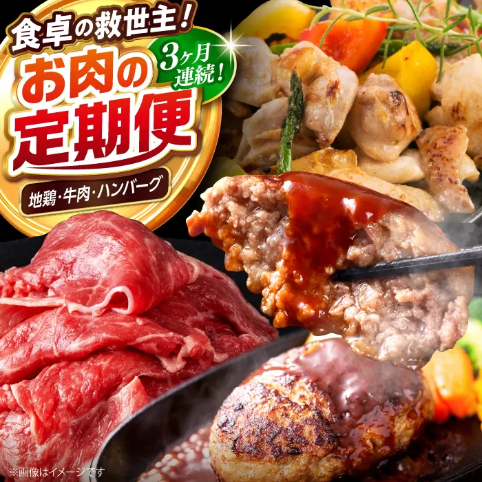 【3回定期便】高知の肉定期便〈はちきん地鶏・土佐あかうし・ハンバーグ〉少量セット【合同会社土佐あぐりーど】 [ATBO032]