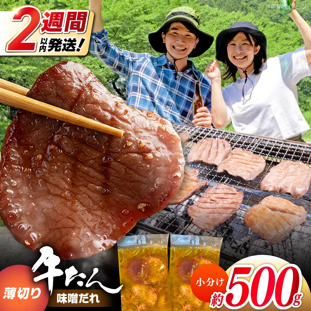 薄切り 牛タン 味噌だれ 約250g×2パック 計約500g 小分け 個包装 味付け タレ たれ 高知県 お肉 牛肉 贅沢 焼き肉 BBQ バーベキュー 訳あり わけあり 【焼肉寛十郎】 [ATDO028]