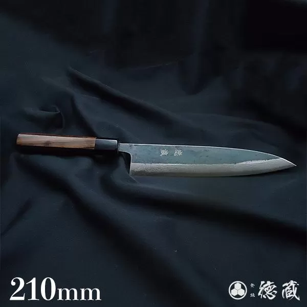土佐黒打ち刃物 牛刀 210mm 黒打積層 両刃 青紙2号 紫檀八角 ダマスカス 徳蔵オリジナル 【37010】【グレイジア株式会社】[ATAC109]