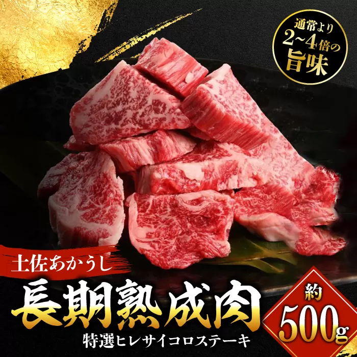 エイジング工法 熟成肉 土佐あかうし 特選ヒレ サイコロステーキ 約500g 冷凍 【株式会社LATERAL】 [ATAY018]