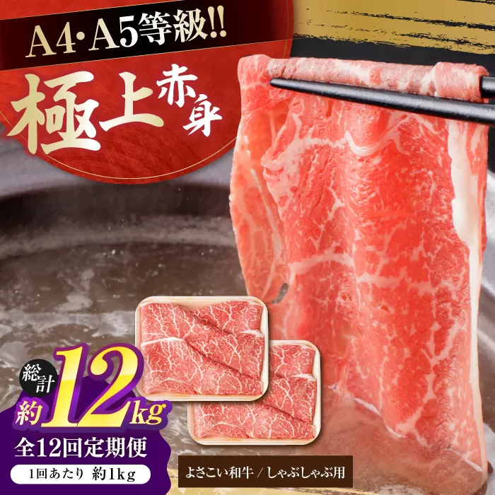 【12回定期便】高知県産 よさこい和牛 上赤身 しゃぶしゃぶ用 約500g×2 総計約12kg 牛肉 すきやき 国産 肉 A4 A5 薄切り スライス 【(有)山重食肉】 [ATAP126]