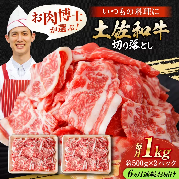【6回定期便】高知県産 土佐和牛 切り落とし 炒め物 すき焼き用 約1kg×6ヵ月 総計約6kg [ATAP096]