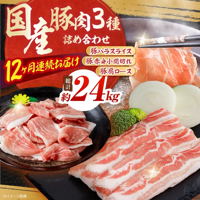 【12回定期便】お肉の定期便 国産 豚肉 詰め合わせ セット (12ヵ月) 総計約24kg バラ スライス 切り落とし 小間切れ 【(有)山重食肉】 [ATAP105]