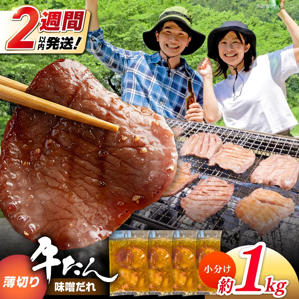 薄切り 牛タン 味噌だれ  約250g×4パック 計約1kg 小分け 個包装 味付け タレ たれ 高知県 お肉 牛肉 贅沢 焼き肉 BBQ バーベキュー 訳あり わけあり ワケアリ 牛たん  【焼肉寛十郎】[ATDO029]