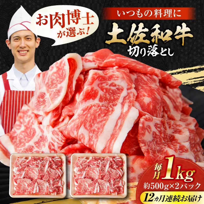 【12回定期便】高知県産 土佐和牛 切り落とし 炒め物 すき焼き用 約1kg×12ヵ月 総計約12kg [ATAP098]