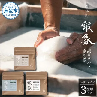 銀象ソルト Ginzo-Salt お試しサイズ３種類セット 塩 しお 調味料 天日塩 完全天日塩 国産 高知県産 ソルト ミネラル 健康 お試し セット スタンダード ミート【塩杜氏銀象】 [BQBX001]