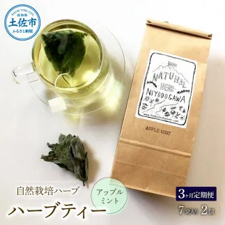 【3回定期便】ハーブ仁淀川産 自然栽培ハーブ アップルミント ハーブティー ティーバッグタイプ 7袋入り×2個セット ティーバッグ  お茶 ブレイクタイム【ハーブ仁淀川】 [BQBO036]
