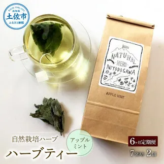 《6ヵ月定期便》ハーブ仁淀川産 自然栽培ハーブ アップルミント ハーブティー ティーバッグタイプ ７袋入り×2個セット