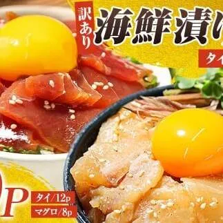 訳あり海鮮漬け丼（タイ12P・マグロ8P）セット 漬け丼 漬け 鯛 鮪 マグロ 赤身 食べ比べ 海鮮 魚 冷凍 食品 保存食 小分け 高知 土佐 海鮮丼 漬け丼 ぶっかけ【企業組合　宇佐もん工房】 [BQAB031]