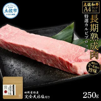土佐和牛 特選カルビブロック250g 田野屋銀象完全天日塩1P付き 特選 長期熟成肉