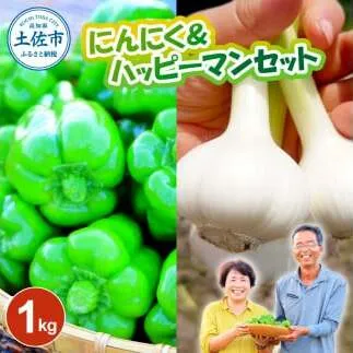 にんにく＆ハッピーマンセット 約1キロ 約1kg ニンニク 自然乾燥にんにく ピーマン 野菜 やさい おかず 副菜 お弁当 新鮮 おいしい 採れたて 国産 訳あり わけあり お取り寄せ