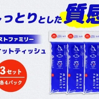 保湿ポケットティッシュ モイストファミリー 4個パック×3セット/ 天然パルプ100% 高知県 土佐市 こうち 返礼品 潤い 高級 ポケットティッシュ【テンポイント株式会社】 [BQBI013]