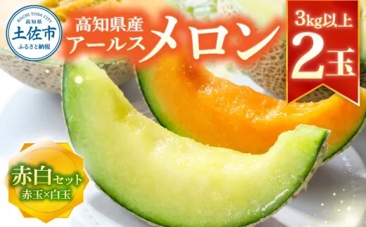 高級土佐アールスメロン2玉入り メロン めろん 赤白セット 赤玉×白玉 3kg以上 舐瓜 果物 くだもの フルーツ デザート スイーツ おやつ 高級 常温 配送【森岡　敬】 [BQBA004]