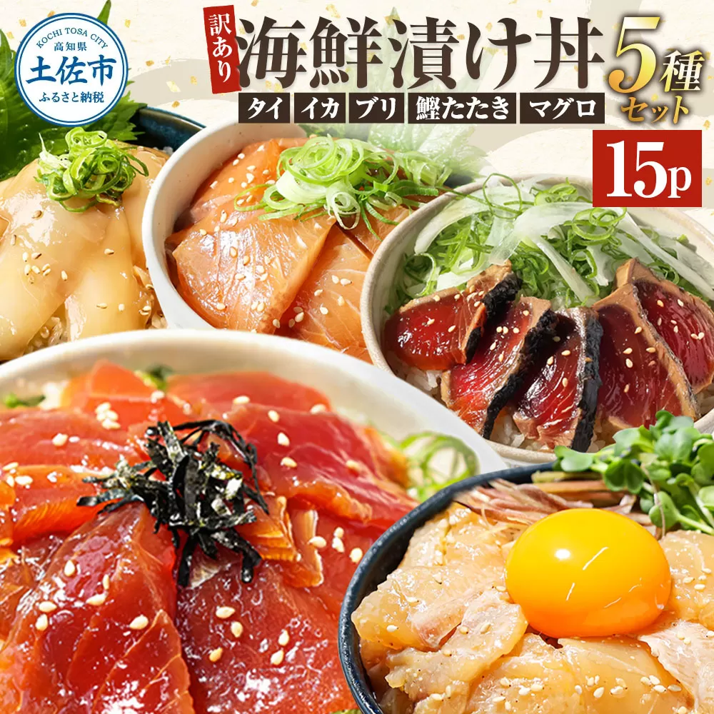 訳あり 海鮮漬け丼 （5種×各3P） セット マグロ 鯛 イカ ブリ 鰹のたたき 漬け丼 海鮮丼 漬け づけ丼 国産 食べくらべ 漬け丼の素 海鮮丼の具 海鮮セット まぐろ いか ぶり 鯛 かつおのたたき 鰹タタキ 訳アリ 【企業組合　宇佐もん工房】 [BQAB004]