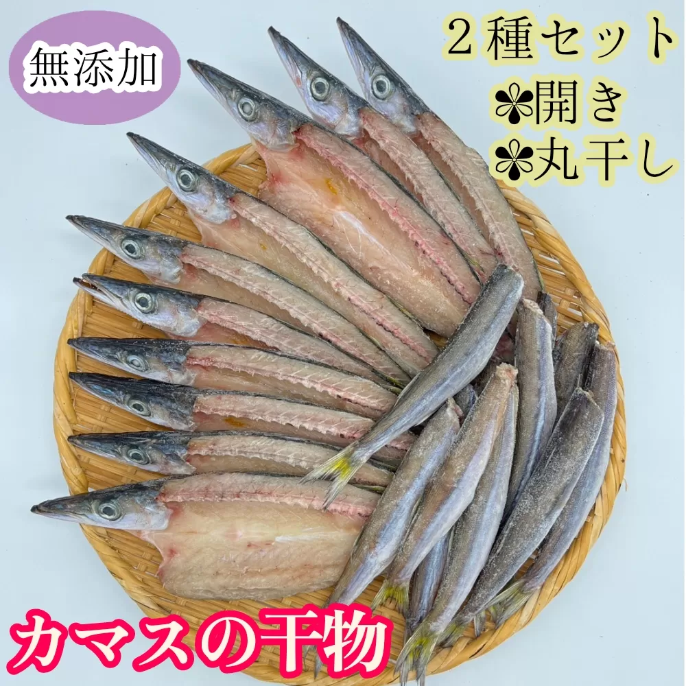 無添加 カマスの干物２種セット（開き２袋合計10枚～12枚入り＆丸干し７本～10本程度）ヘルシー おつまみ めざし 惣菜 魚介 焼き魚 食べ比べ 時短料理【R00825】