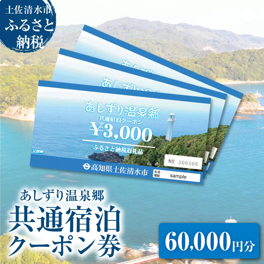 あしずり温泉郷 共通宿泊クーポン券 60,000円分 あしずり温泉郷 旅行券 トラベル ペア 家族 温泉 ホテル 観光 旅行 国内旅行 宿泊 宿泊施設 自然 旅館 高知県 土佐清水市【R01318】