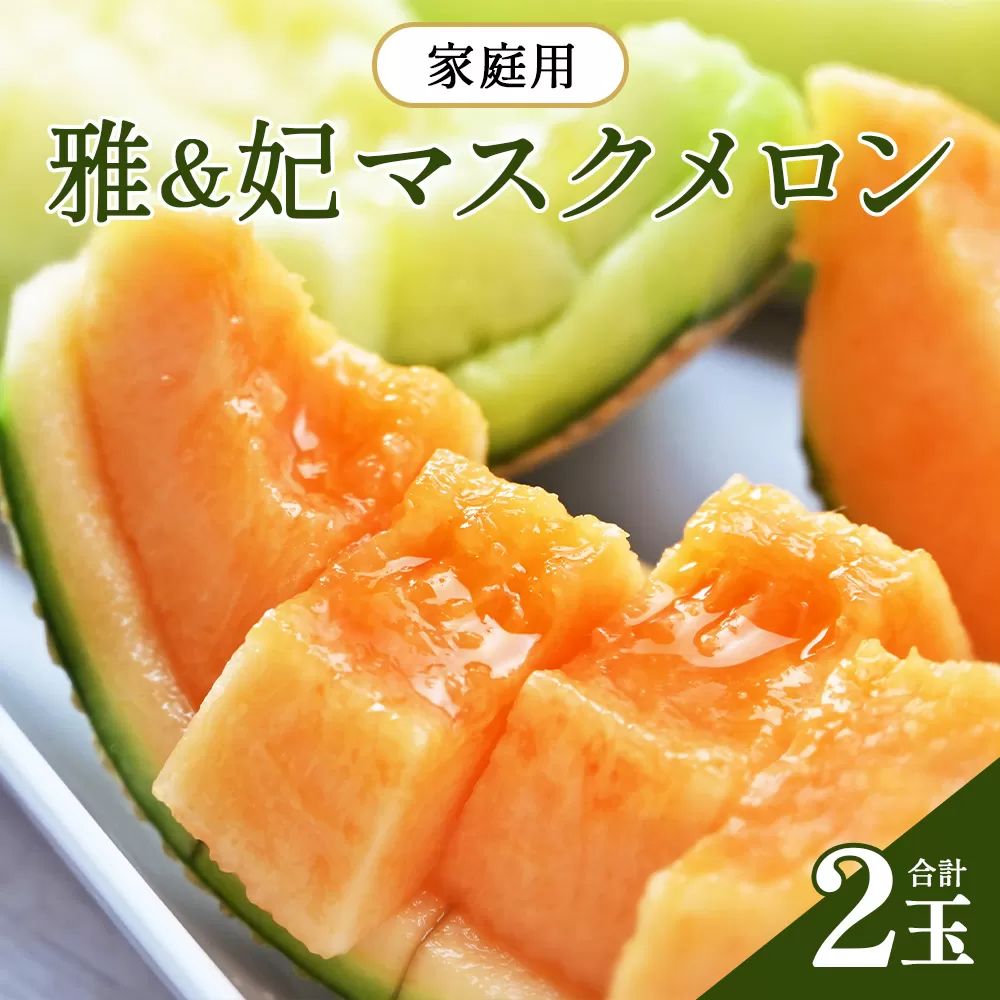【家庭用】雅&妃 マスクメロン 各１玉(合計２玉) - 青肉メロン 赤肉メロン セット めろん フルーツ くだもの 果物 完熟 おやつ 訳あり 訳アリ 不揃い キズ ご褒美 果肉 果汁 ジューシー 果実 甘い 糖度 産地直送 篤農 tn-0026