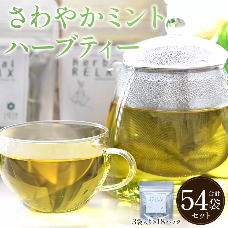 さわやかミントハーブティー 合計54袋セット（3袋入り×18パック）  - お茶 飲み物 飲料 ティーバッグ 茶葉 ティータイム はーぶ リラックス ギフト プレゼント 贈り物 熨斗対応可 熨斗 紅茶 お茶の時間 ほっと時間 温かい ほっと一息 美味しい おいしい ご挨拶 あいさつ 手土産 記念日 内祝い おとりよせ お取り寄せ パーティ パック 便利 チャック付き アレンジ 色々 紅茶割り ジュース割り お好み 安眠 更年期 GREEN BASE 高知県 香南市 常温 gr-0161