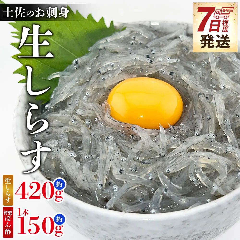 土佐のお刺身 生しらす 6パック 計420ｇ ‐ 【7日程度で発送】 小分け 国産 早い 数量 特選 特製タレ付 料理 アレンジ しらす シラス 生シラス 稚魚 魚介 魚 海産物 鮮度抜群 瞬間冷凍 やみつき ごはんのお供 高知県 香南市 冷凍 fa-0007