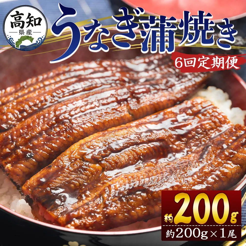 【6回定期便】高知県産養殖うなぎ蒲焼き 約200g×1尾 魚介 国産 海鮮 魚 かばやき 鰻 ウナギ 惣菜 おかず お手軽 加工品 加工食品 冷凍 Wfb-0047