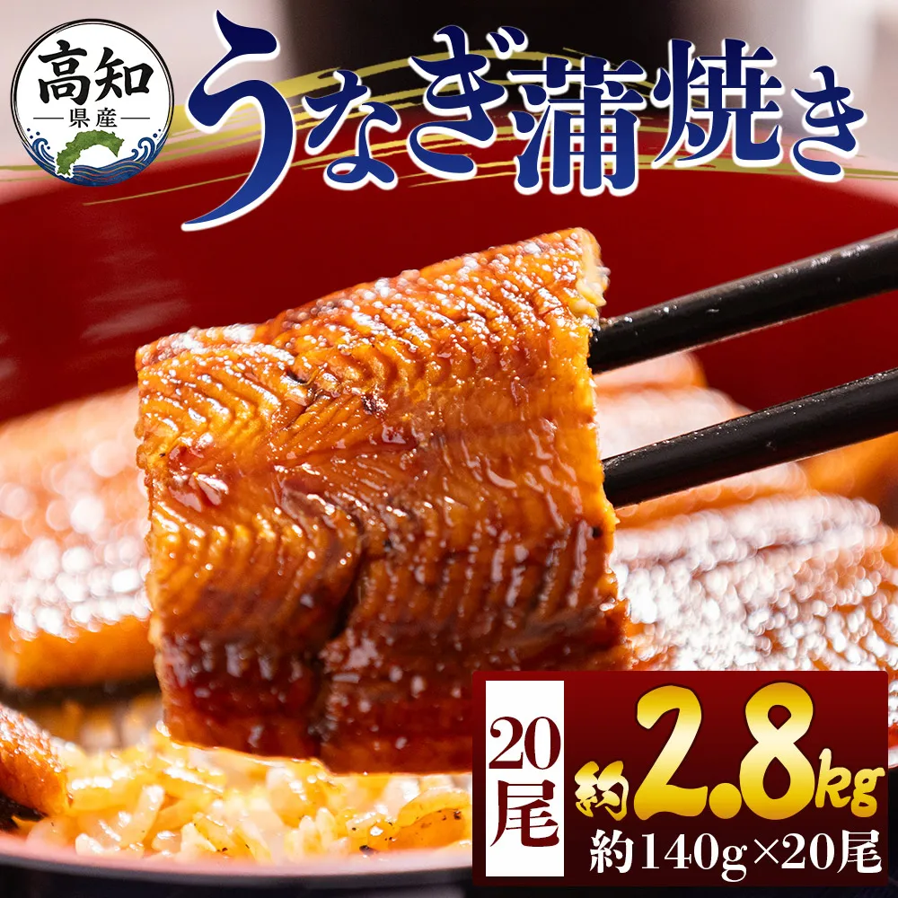 高知県産蒲焼きうなぎ 約140g 20尾 計約2800g - 国産 鰻 ウナギ 養殖 かばやき タレ付き たれ おつまみ スタミナ 土用の丑の日 うな丼 うな重 丼ぶり 一品 おかず 香南市 冷凍 fb-0182