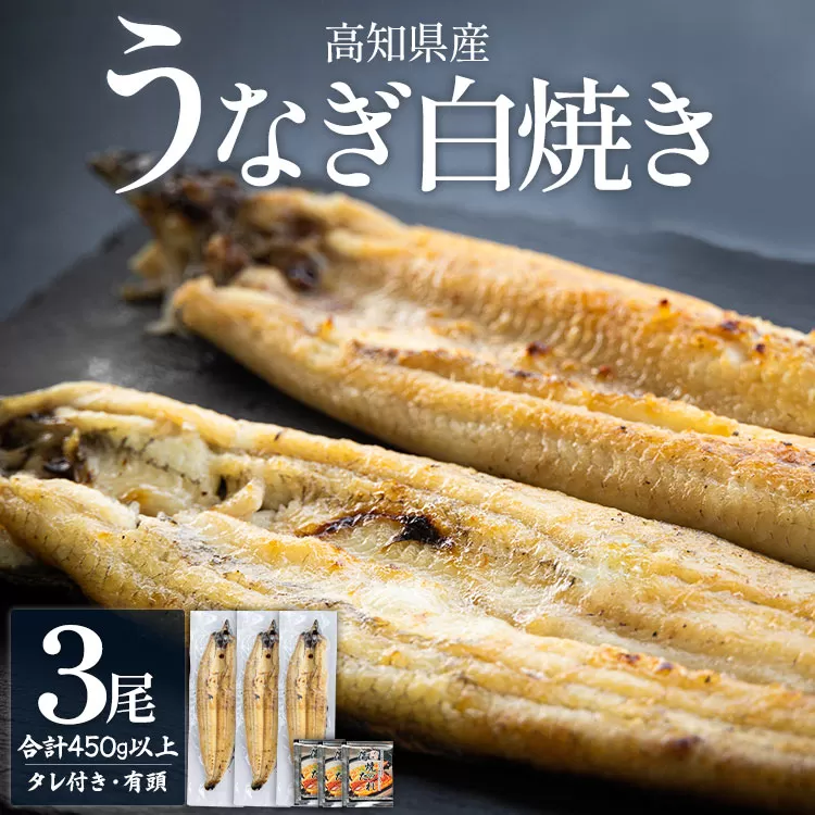 高知県産うなぎの白焼き 150〜180ｇ×3尾 - エコ包装 国産 うなぎ 白焼き 鰻 冷凍 高知 yw-0058