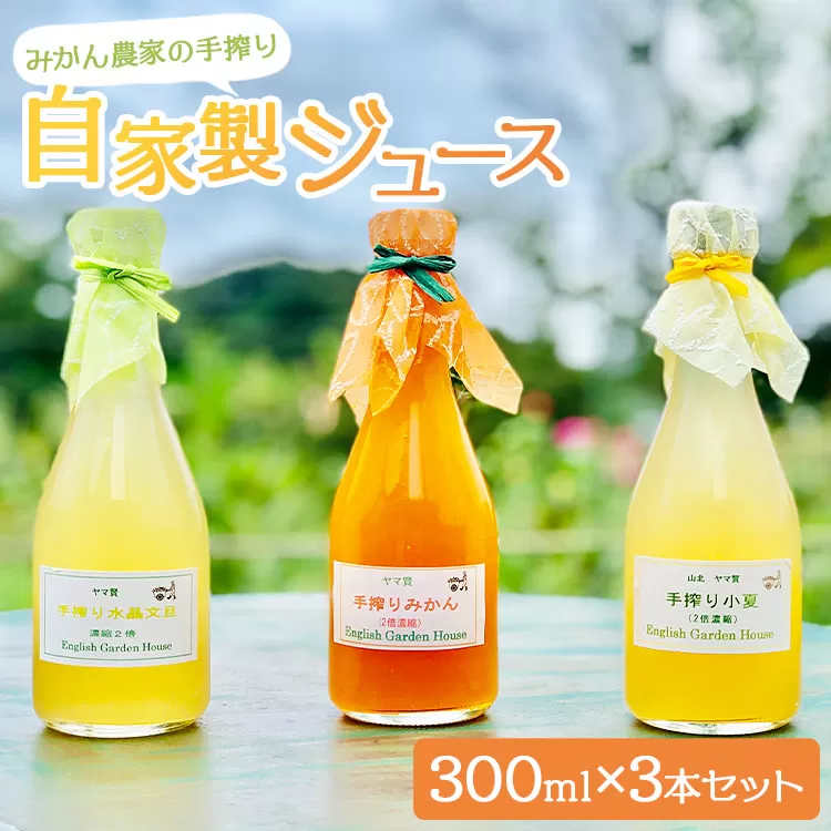 みかん農家の手搾り自家製ジュース 300ml×3本セット - 送料無料 山北みかん 小夏 水晶文旦 果汁 飲料 国産 詰め合わせ 2倍濃縮 炭酸割り ドレッシング ギフト 贈り物 常温 eh-0032