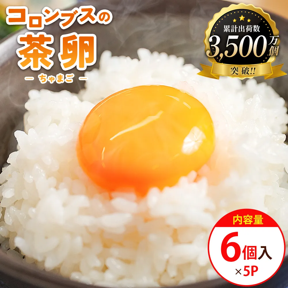 コロンブスの茶卵 6個入×5P - 卵 生卵 茶卵 濃厚 卵黄 卵白 生臭みなし 透明感 卵かけご飯 たまご 玉子 朝ごはん オムライス 鶏卵 国産 株式会社ぶらうん こっこらんどフジグラン野市店 高知県 香南市 kl-0004