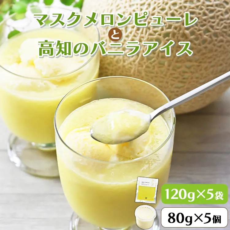 マスクメロンピューレと高知のバニラアイス 5個セット - テレビ「めざましどようび キクエがキクヨ！」で紹介 JALファーストクラス機内食に採用 果物 くだもの めろん 果汁100% 丸搾り まるごと ストレート アイスクリーム 篤農 tn-0021