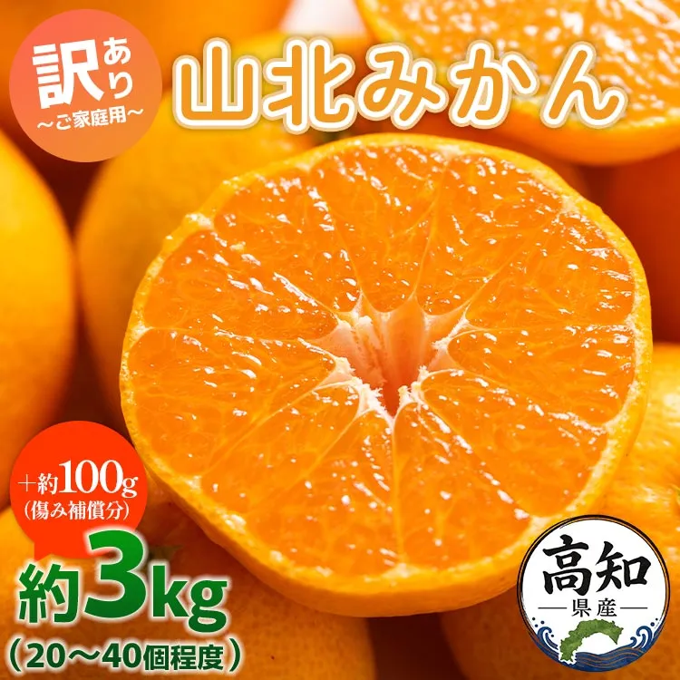 訳あり 山北みかん ご家庭用 3kg 約20〜40個入り - 果物 フルーツ 柑橘類 温州みかん ミカン 蜜柑 訳アリ わけあり 生産者応援 甘い おいしい 美味しい 山北みらい 高知県 香南市