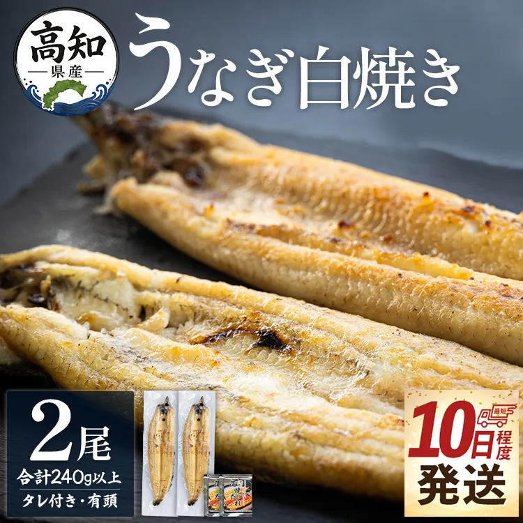 【10日程度で発送】高知県産鰻の白焼き120～130ｇ 2尾 蒲焼きのタレ2袋 エコ包装 - お中元 鰻 ウナギ 有頭 つまみ 蒲焼きのたれ タレ個包装 真空パック うな丼 ウナ丼 父の日 国産 吉川水産 高知県 香南市 冷凍 yw-0126