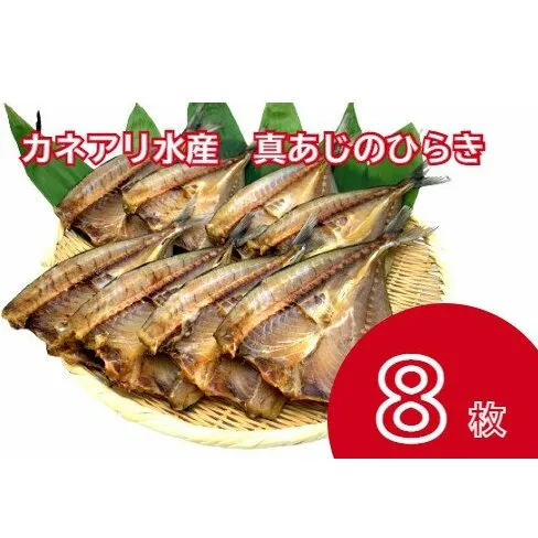 【四国一小さなまち】 カネアリ水産の真あじのひらき　８枚入り（冷凍）