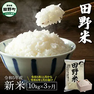 ≪先行受付中：定期便3ヵ月（11月～1月）≫  ★ 令和5年産 新米 ★【四国一小さなまち】 田野米 10kg （5kg×2袋）× 3回 ～ 精米 ・ 白米 ～ 