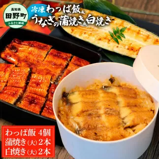 【ふるさと納税】★四国一小さなまち★田野町産うなぎのわっぱ飯4個+うなぎの蒲焼き(大)2尾+うなぎの白焼き(大)2尾 鰻 ウナギ お弁当 ご飯 ごはん めし わっぱめし かば焼き 無頭 タレ付き 山椒付き 簡単 レンジ お取り寄せ 冷凍 配送 高知県 田野町 ふるさとのうぜい 故郷納税 返礼品