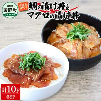 〜四国一小さなまち〜 訳あり 鯛の漬け丼&マグロの漬け丼 各5P 計10P タイ たい まぐろ 鮪 海鮮丼 漬け丼 魚 魚介 海鮮丼 海鮮 惣菜 おかず 真空パック 個包装 小分け 訳アリ