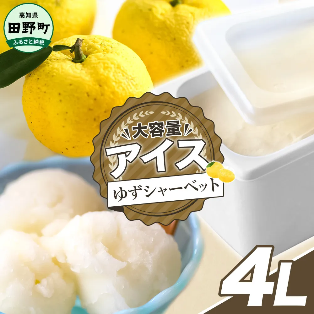[四国一小さなまちのアイス屋さん]ゆずシャーベット 大容量 アイス 4000ml 4L 業務用 4リットル デザート スイーツ お菓子 アイス 柚子 ユズ 大容量 いっぱい 松崎冷菓 取り寄せ お取り寄せ
