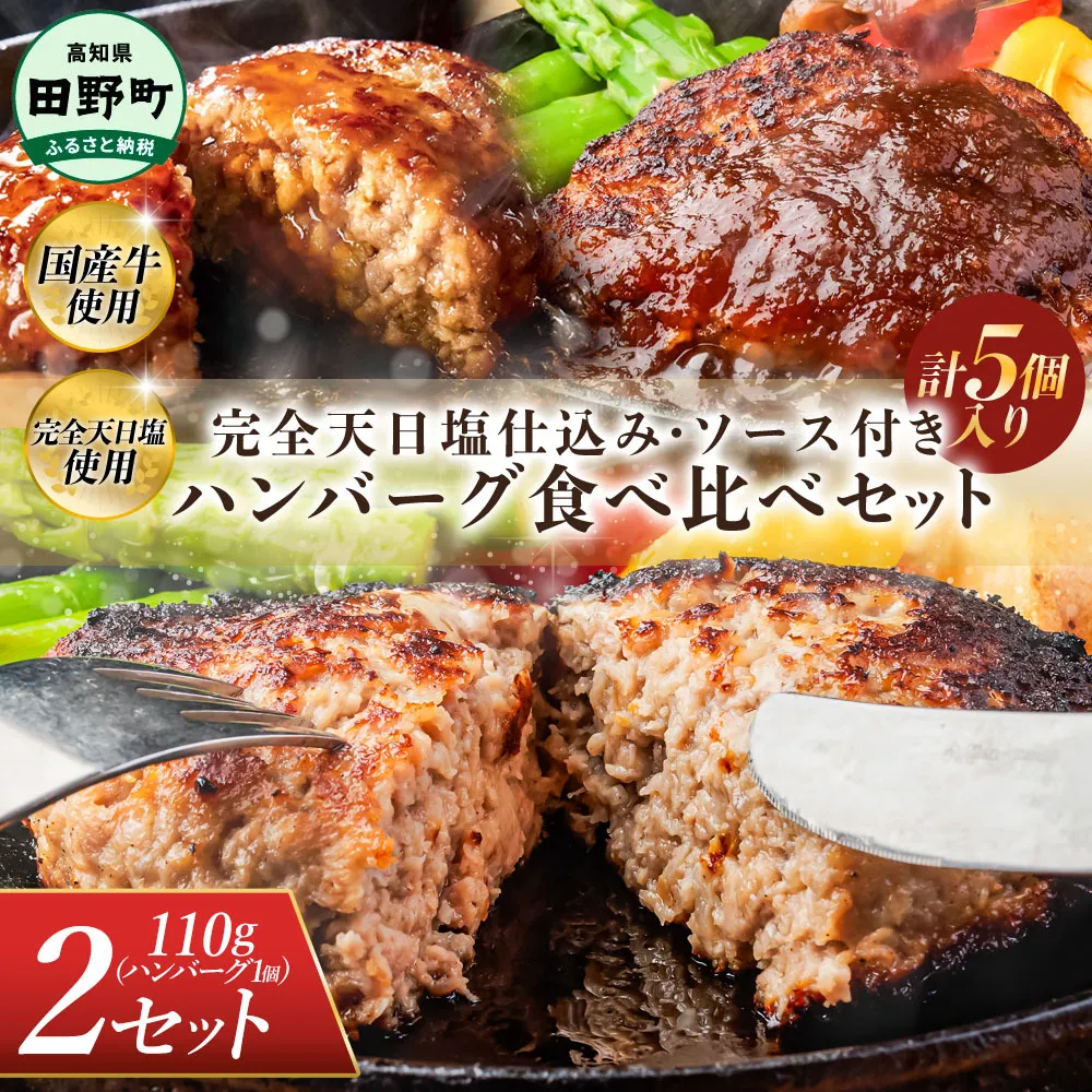 食べ比べ！完全天日塩仕込みハンバーグ3種各2個セット 田野屋青蜂 白鯆 完全天日塩 特製デミグラス 黄金しょうがソース付き 肉 お肉 おかず 惣菜 ジューシー おいしい 洋食 お取り寄せ 冷凍 配送 高知県 田野町