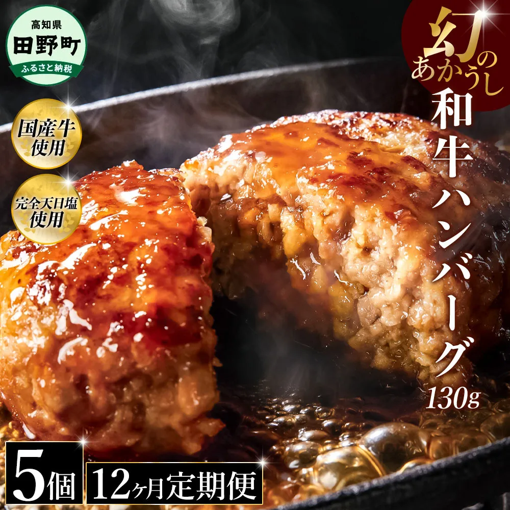 幻のあかうし和牛ハンバーグ 5個入り 12ヶ月定期便 1個130g 田野屋青蜂 白鯆 完全天日塩練り込み 肉 お肉 国産牛 土佐あかうし 四万十ポーク おかず 惣菜 おいしい お取り寄せ 冷凍 配送 高知県 田野町