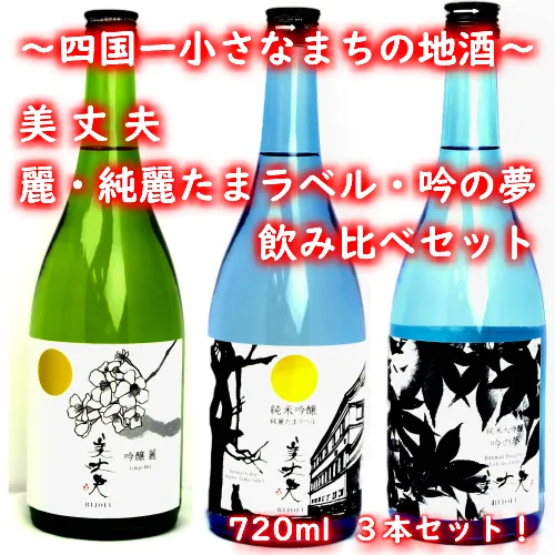 【四国一小さなまちの地酒】 美丈夫 720ml×３本 飲み比べセットC（吟醸 麗・純米吟醸 純麗たまラベル・純米大吟醸 吟の夢）