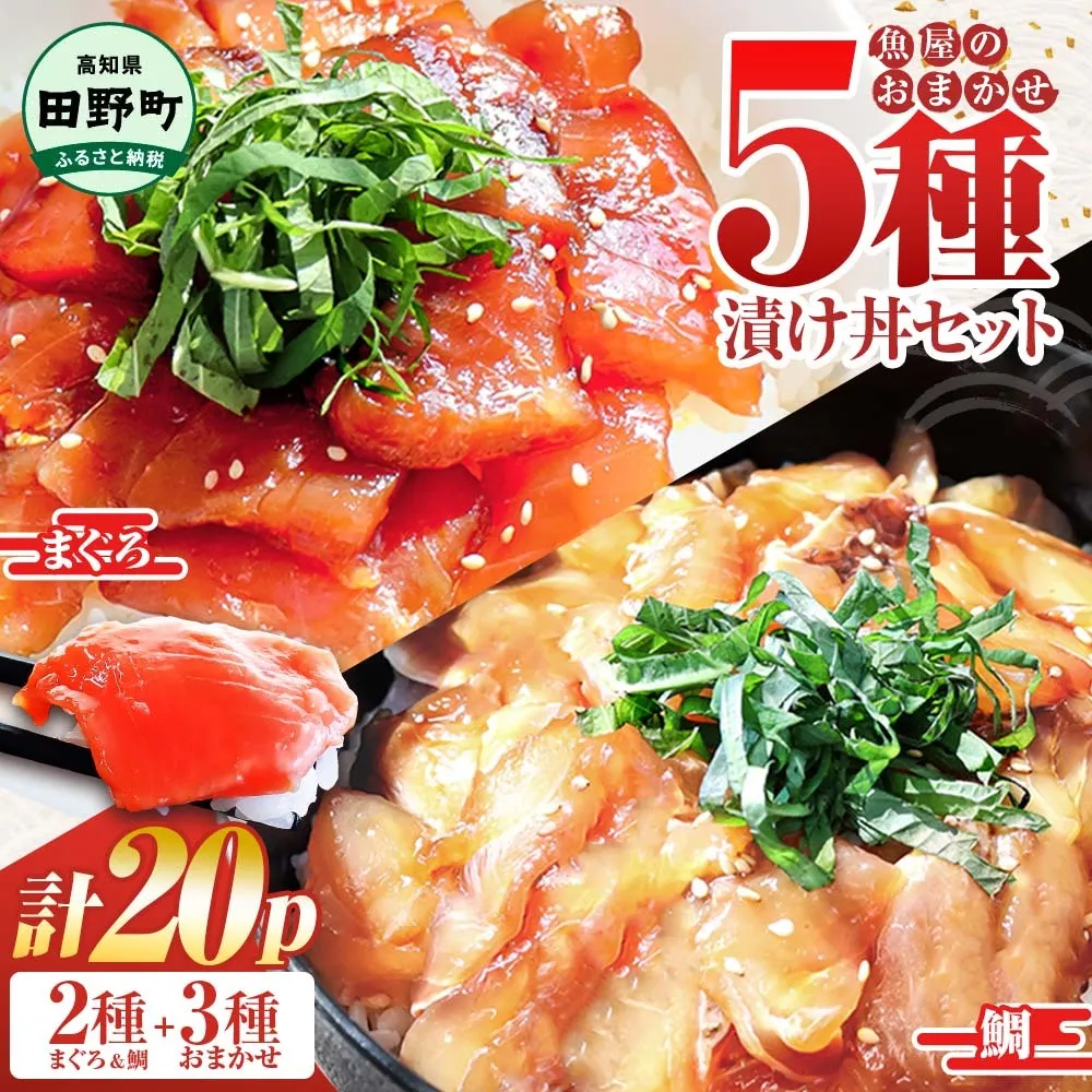 これが魚屋の漬け丼だ！魚屋のおまかせ5種漬け丼セット(マグロ＋鯛＋おまかせ3種) 5種×4P 合計20パック 各80g 鮪 鯛 詰め合わせ 漬け丼 漬け どんぶり 丼 20パック 海鮮 魚 真空パック 個食 個包装 冷凍