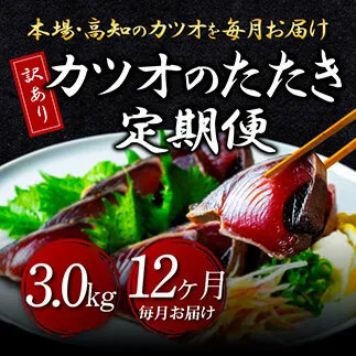 t093kyf　《12ヵ月定期便》「訳あり カツオのたたき 3.0kg」故郷納税【順次発送中】規格外 サイズ不揃い 傷 わけあり 人気 ランキング 本場 高知 土佐 かつおのたたき 返礼品 カツオのタタキ かつおのタタキ 訳アリ 訳 海鮮 【koyofr】