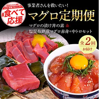 t128kyf-kgp 事業者さんを救いたいマグロ2ヶ月定期便/1回目:マグロの漬け丼、2回目:塩昆布14日間熟成マグロ赤身&中トロセット