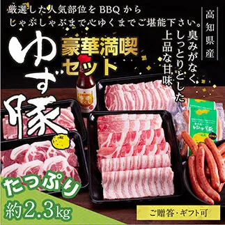 GRS007　【高知のブランド豚/ゆず豚】豪華満喫セット（約2.3kg）- しゃぶしゃぶ 豚しゃぶ 豚バラ ロース 豚バラスライス 焼肉 BBQ ソーセージ 肩ロース バラ 豚肉 国産 詰め合わせ セット ギフト・熨斗対応可 贈答
