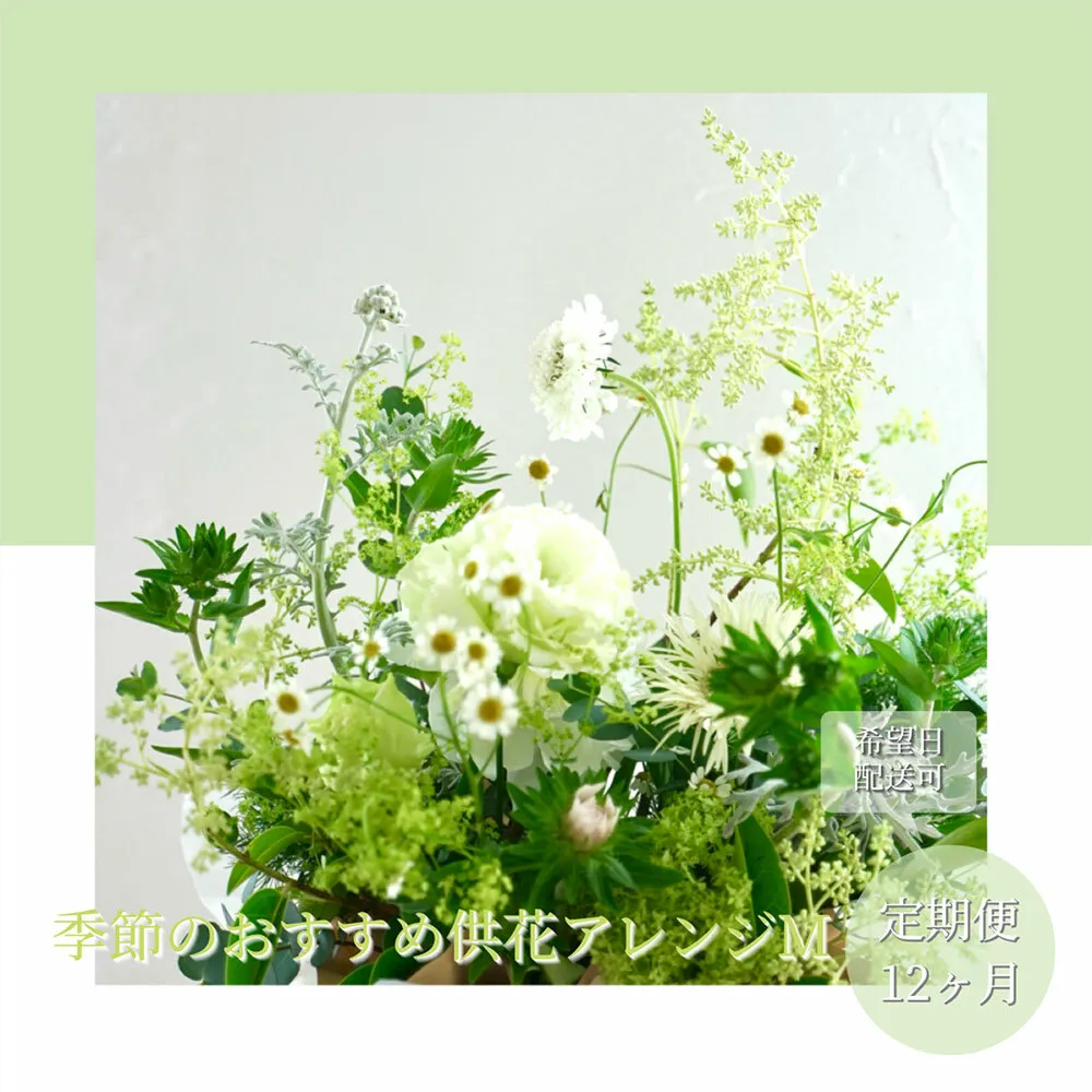 t174tmf [12ヵ月定期便]生花アレンジ お供え 供花M 定期便 定期コース 全12回 フラワーアレンジメント そのまま飾れる お供え 花束 生花 仏花 供花 花束 花 法要 お盆 季節のお花 供花 お供え