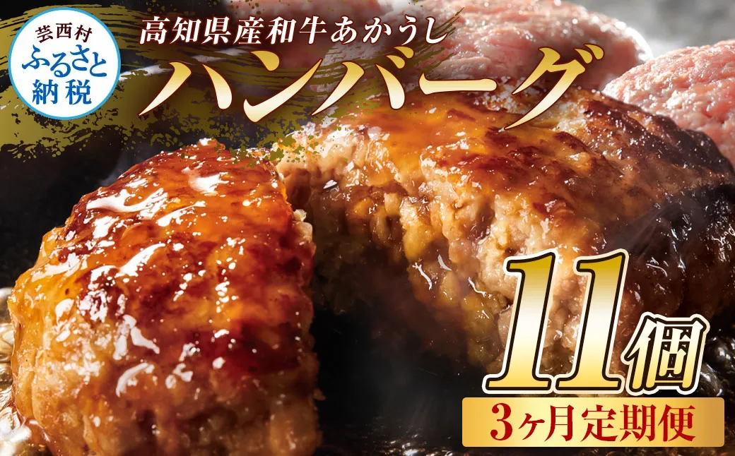 創業50年老舗レストランの幻の和牛あかうしハンバーグ120g×11ケ 3ヶ月定期便 土佐あかうし 美鮮豚 牛肉 高級 ハンバーグ 冷凍 美味しい 肉汁ハンバーグ 焼くだけ 小分け 個包装 高級 国産 定期便