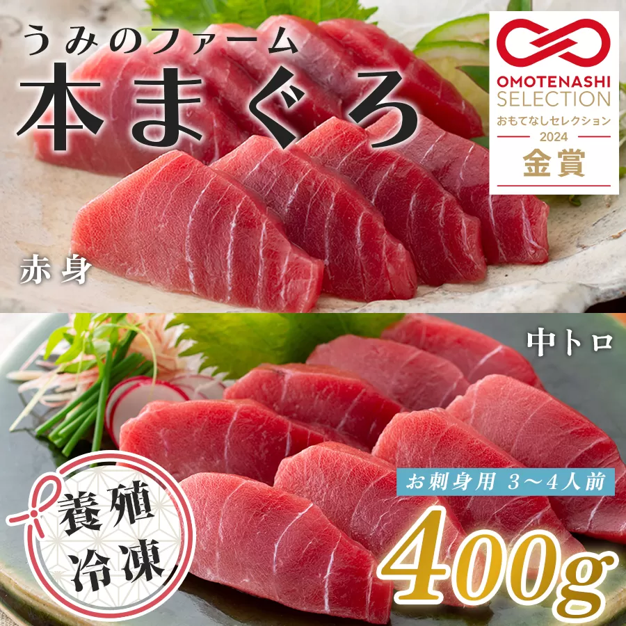 【高知県大月町産】うみのファーム お刺身用本まぐろ赤身・中トロ  計400ｇ